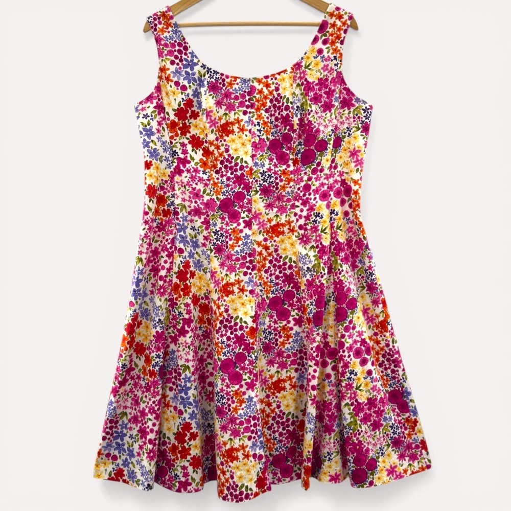 New Directions Floral Fit Flare Dress 14W Easter Spring Garden Party Cottagecore